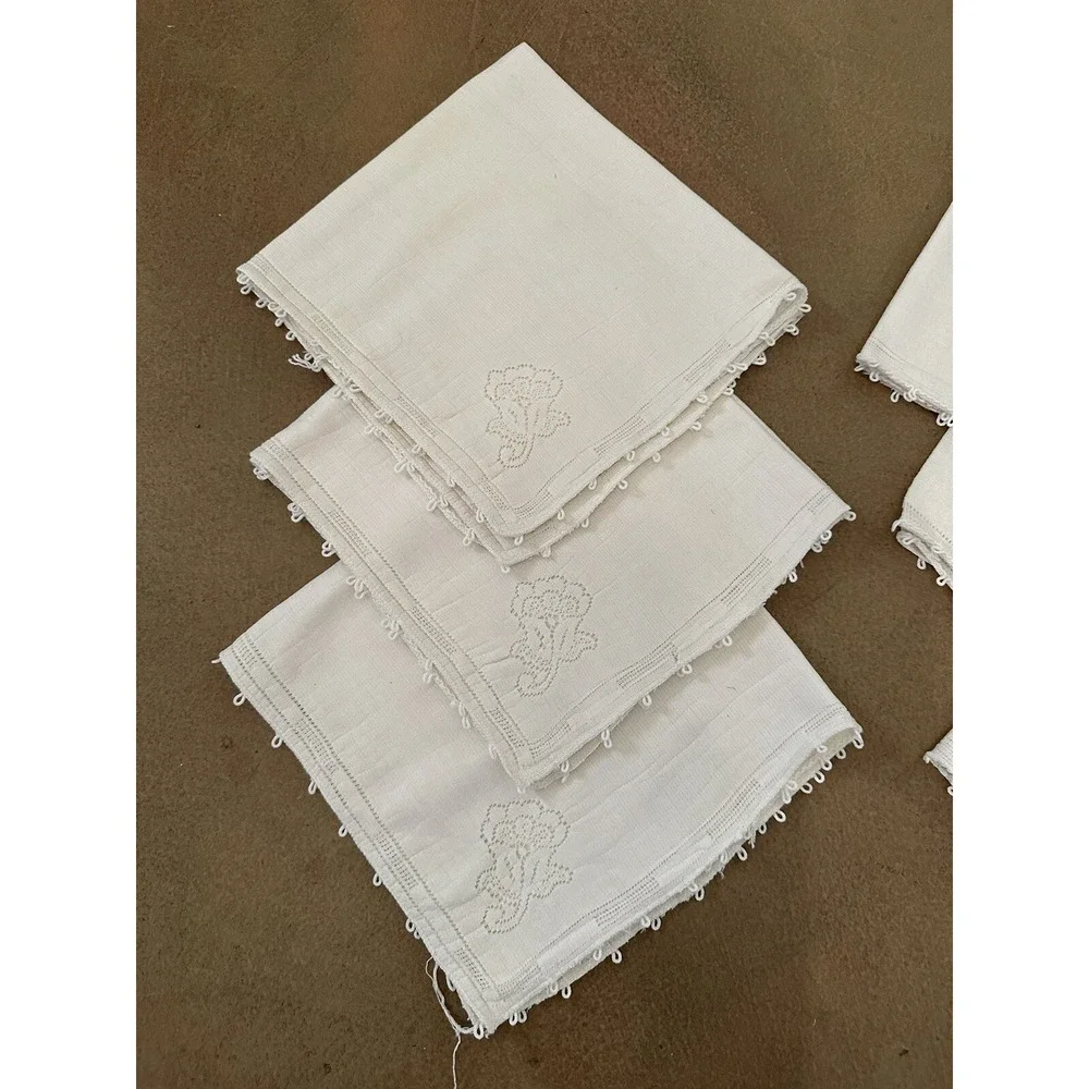 Ivory/Cream Dinner Napkins Floral Cutwork  ~16